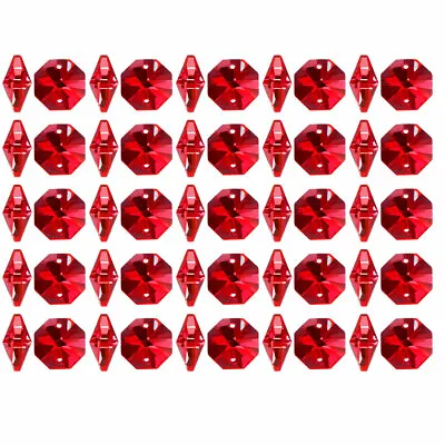 £8.97 • Buy 50Pcs Red Octagonal Crystal Beads For DIY Light Accessories 14mmx7.8mm