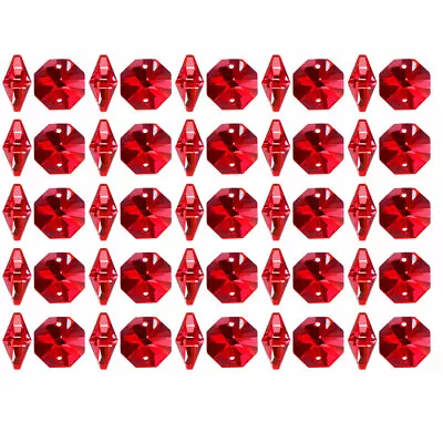 £8.97 • Buy 50Pcs Red Octagonal Crystal Beads For DIY Light Accessories 14mmx7.8mm