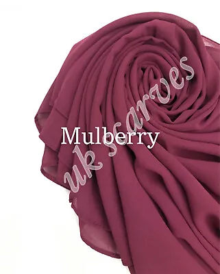 Chiffon Scarf Hijab Soft High Quality Sarong Shawl Maxi Plain Wrap Georgette • £4.85