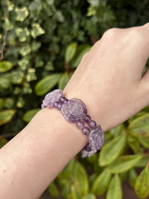 £7.99 • Buy Vintage Natural Flowers Amethyst Gemstone Elasticated Bracelet Cuff