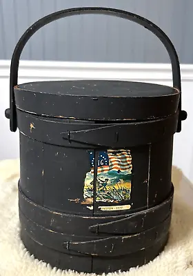 Vintage Primitive Wooden Firkin Bucket Sugar  10” Black Americana • $59.50