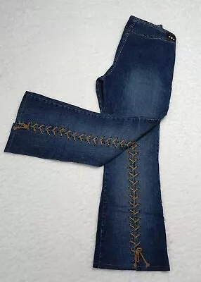 Vintage Y2K Mudd Lace Up Low Rise Boot Cut Flare Denim Jeans Size 11 • $49.50
