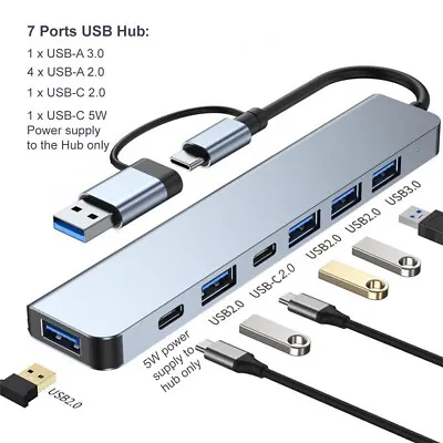 7 Port USB Hub Concentrator 3.0 2.0 Type C Multi Adapter Multi-hub Dock Splitter • $19.70
