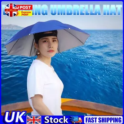 Outdoor Fishing Cap Portable Anti-Rain Anti-Sun Head Umbrella Hat (Blue) UK • £5.79