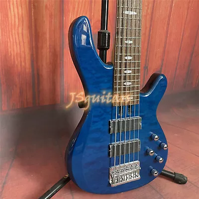 6 String Electric Bass Guitar Rosewood Fretboard Blue Quilted Maple Top In Stock • $261.25