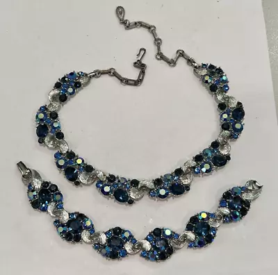 Lisner Vintage Blue Rhinestone Necklace & Bracelet Set • $68