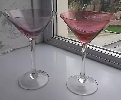 £16.99 • Buy 2 X Vintage 1 Pink 1 Purple Clear  Stem Martini Cocktail Glasses 18 X 12 Cm