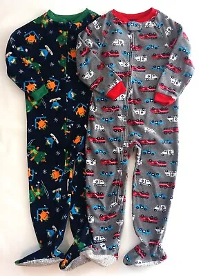 🚒Boys Carter's Child Of Mine 4t Footed/One Piece Zip Pajamas Trucks Monsters • $9.99