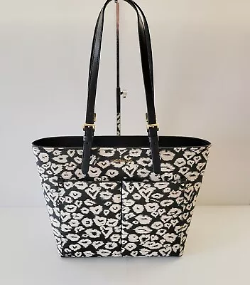 Michael Kors Jet Set Travel Medium Double Pocket Tote Black Multi Hearts Bag • $125.44