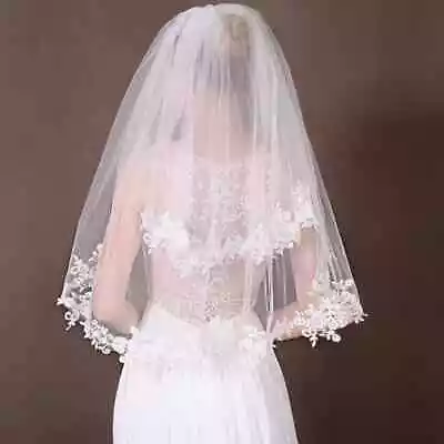 2 Layer White/Ivory Elbow Lace Edge Wedding Accessories Bridal Veil With Comb • $3.99