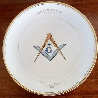 Antique Masonic Banner Blue Lodge No 924 A.F.&A.M. Plate  - Ringer Master 1916 • $29.90