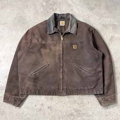 Vintage Carhartt Detroit Jacket Mens 2XL XXL Brown J97 DKB Flannel Blanket Lined • $135