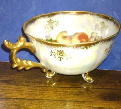 3-Footed Tea Cup & Saucer Fine Bone China  Floral Gold Lusterware With Gold Trim • $3.99