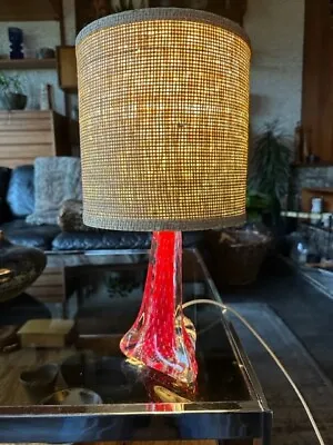 Vintage 1960s Murano Bullicante Twisted Lamp Base In Clear And Red • £165