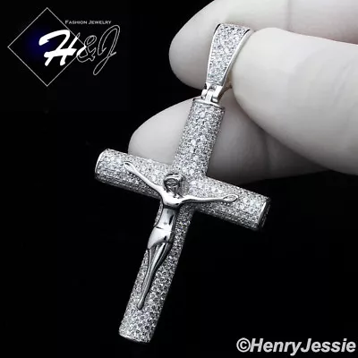 Men Solid 925 Sterling Silver Icy Bling Cz 3d Crucifix Jesus Cross Pendant*sp230 • $39.99