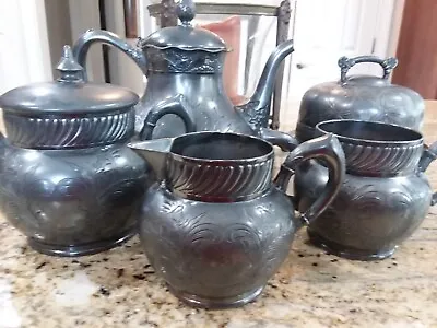 Antique - WM Rogers And Pairpoint Quadruple Plate Tea Set With Butter Dish • $259.99