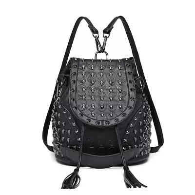 Women Shoulder Bag Backpack Handbags Strap Studded Embossed Skulls Travel • £15.95