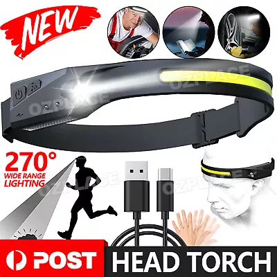 Waterproof COB LED Motion Sensor Head Torch Head Lamp USB Rechargeable Headlight • $9.45