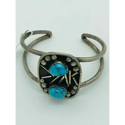 Vintage Sterling Silver Native American Navajo Turquoise Cuff Bangle Bracelet • $195