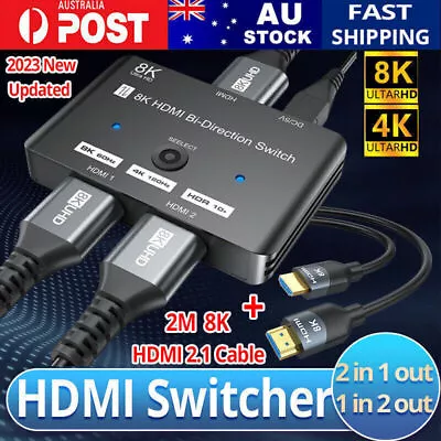 Updated 8K 4K Bi-Direction HDMI Cable Switch Switcher Splitter 2x1 1x2 In Out AU • $16.59