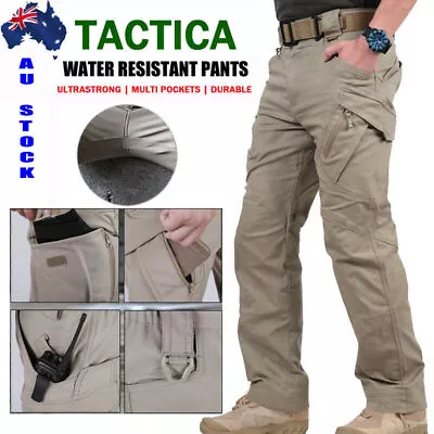 Mens Cargo Work Pants Water Resistant Elastic Tactical Trousers Combat Workwear • $29.95