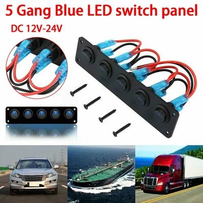 $19.45 • Buy 5 Switch Panel 12V ON-OFF Toggle 5 GANG Blue LED Rocker For Car Boat Marine Yach