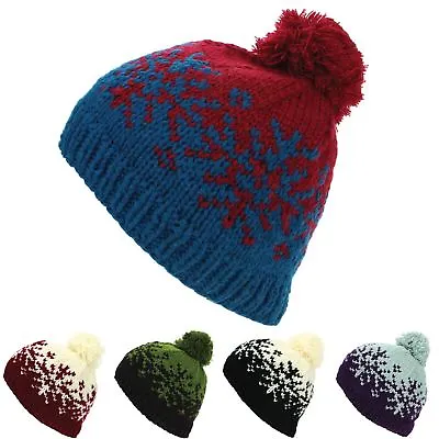 £12.90 • Buy Beanie Hat Cap Bobble Fairisle Snowflake Winter Lined LoudElephant Acrylic Knit