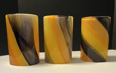 Set Of 3 Pendant Light Blown Art Glass Shades Yellow Orange Purple Black 1 5/8  • $99.99