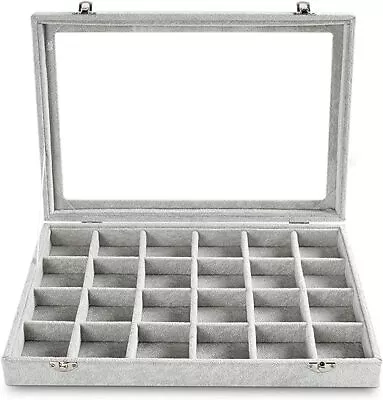 Jewelry Tray 24 Grid Velvet Jewelry Organizer With Clear Lid 24Grid-box • $30.36