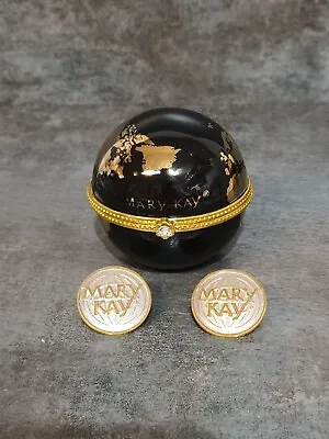 Vintage Porcelain 2  Mary Kay World Globe Trinket Ring Box With Two Lapel Pins • $18