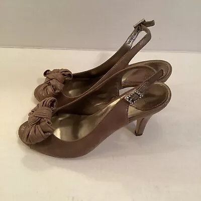 Mootsies Tootsies Bettebruce Taupe Slingback Open Toe Heels Size 9M • $18.95