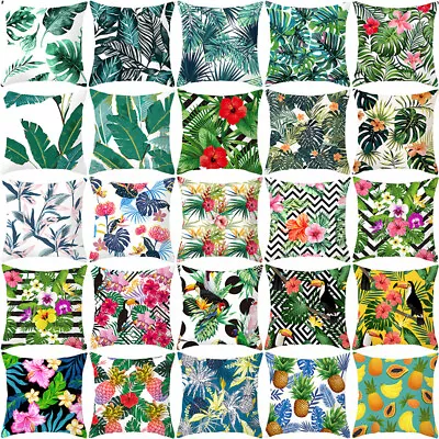 JUFO Tropical Leaves Floral Cushion Covers 45x45 Cm Throw Pillow Cases Home • £3.29