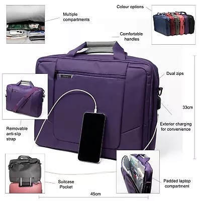 BIZEY Purple 17 Inch Laptop Netbook Bag Shoulder Messenger Case Charging Port • £37.95