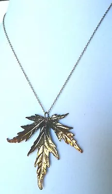 Vintage Lind Leaf Gold Two Tone 17  Necklace Nature Jewelry #156 • $9.69