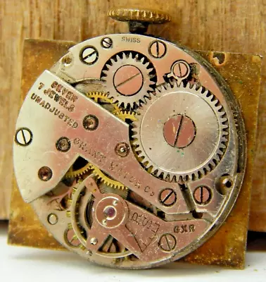 Vintage Grant Watch Co 7 Jewel Men's Wrist Watch Movement With Dial And Crown • $39