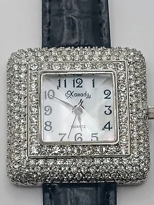 Vintage Xanadu Ladies Women's Silver Tone Rhinestone Crystal Wristwatch Black  • $24