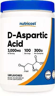 D-Aspartic Acid (DAA) By Nutricost 300G (Unflavored) - 100 Servings • $18.98