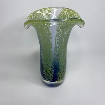 Art Glass Vase Purple Green Speckled Handblown Murano Style Vintage Teleflora 8  • $17.08