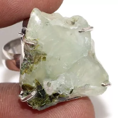 925 Silver Plated-Moss Prehnite Ethnic Rough Gemstone Ring Jewelry US Size-6 MJ • $2.99