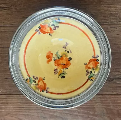 Farber Brothers NYC Krome Kraft Floral Bowl With Silver Rim Cereal Decor Rare! • $26.99