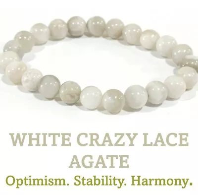 White Crazy Lace Agate Beaded Crystal Stone Healing Bracelet 8mm Beads Chakra • £5.99