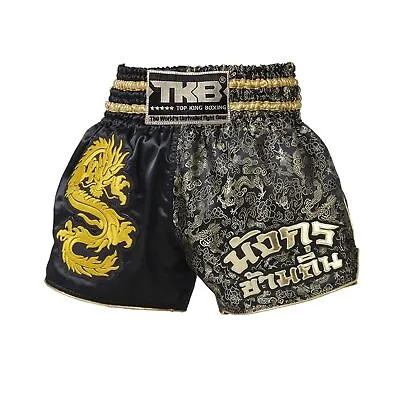 TOP KING Boxing Muay Thai Shorts Trunks Normal Style X-Large Black/Gold Dragon • $86.09