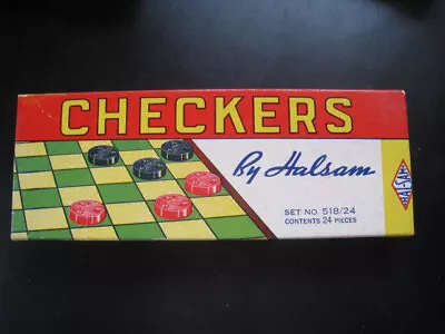 Vintage HALSAM Wooden Checkers Game Set Of 24 Pieces In Original Box~REDUCED! • $25
