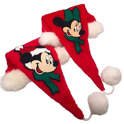 Disney Unlimited Mickey & Minnie Mouse Santa Christmas Hat 30  Vintage Set Of 2 • $17.99