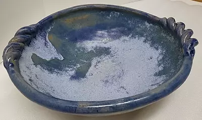 Handmade Signed Studio Art Pottery Blue Green Glaze Serving Bowl 11  Vintage '93 • $19.99