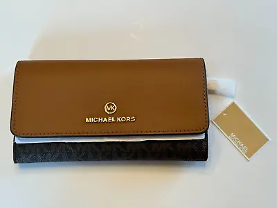 NEW Michael Kors Jet Set Charm Trifold Large Wallet Brown Acorn MK Signature • $99.99