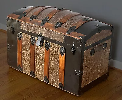 Faux Alligator Skin Dome-Top Antique Steamer Trunk • $150