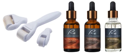 $99.95 • Buy Micro-Needle TITANIUM DERMA ROLLER 3 PIECE SET+ VitaminC+Retinol+24K Gold Serum