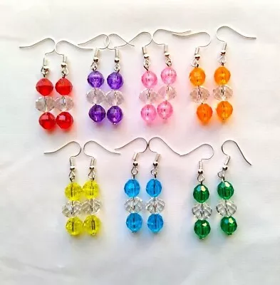 Handmade Multi Color Beaded Dangle Hook Earrings Linear Stick Boho Chic Simple • $5.99