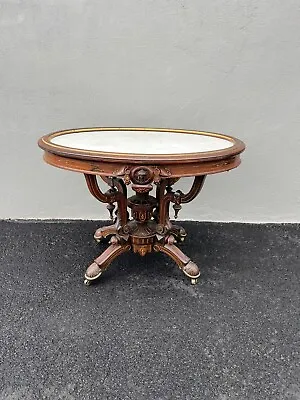 John Jelliff Rosewood ￼marble Top Parlor Table Circa 1870s Renaissance Revival. • $3750